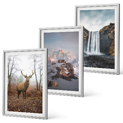 Set of 3 framed wall art pieces Wild mountain landscapes