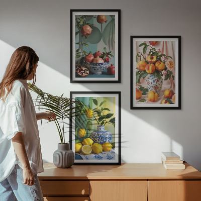 Wall art set Pomegranates, peaches, lemons