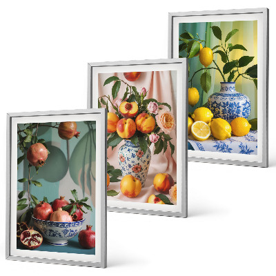 Wall art set Pomegranates, peaches, lemons