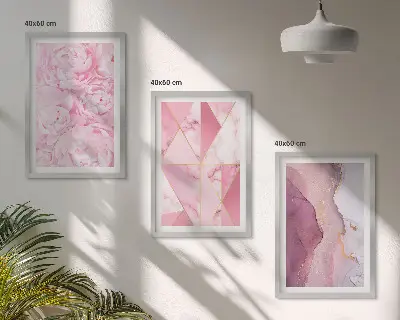 Pink Geometric Peonies wall art three-piece set