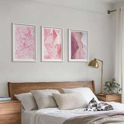Three-piece wall art piece Pink Geometric Peonies
