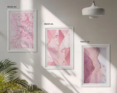 Pink Geometric Peonies wall art three-piece set
