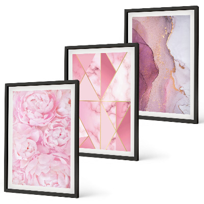 Three-piece wall art piece Pink Geometric Peonies
