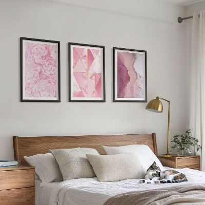 Three-piece wall art piece Pink Geometric Peonies