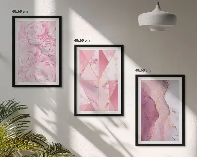 Pink Geometric Peonies wall art three-piece set