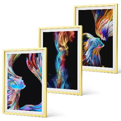 Colorful abstract faces wall art set of 3 framed pieces