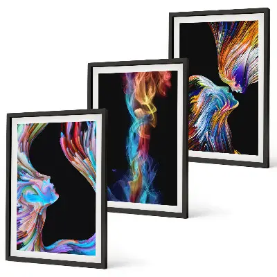 Set of 3 framed wall art pieces Colorful abstract faces