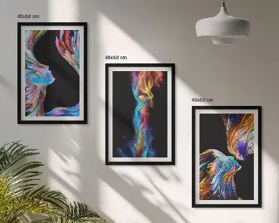 Colorful abstract faces wall art set of 3 framed pieces