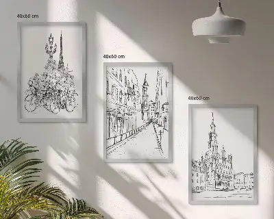 Set of 3 framed wall art pieces Simple drawings of urban landscapes