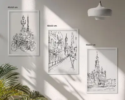 Set of 3 framed wall art pieces Simple drawings of urban landscapes