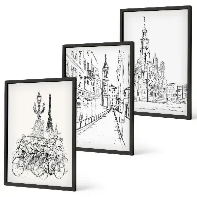 Set of 3 framed wall art pieces Simple drawings of urban landscapes