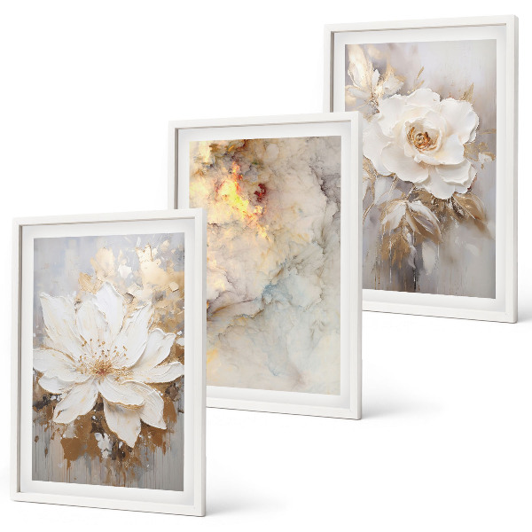 Three-piece wall art piece Flowers bright abstract background