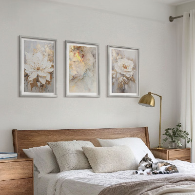 Three-piece wall art piece Flowers bright abstract background