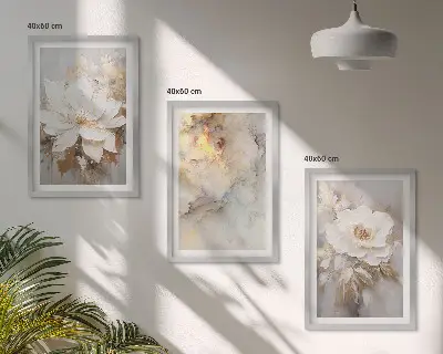 Three-piece abstract wall art bright flowers background