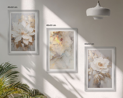 Three-piece wall art piece Flowers bright abstract background
