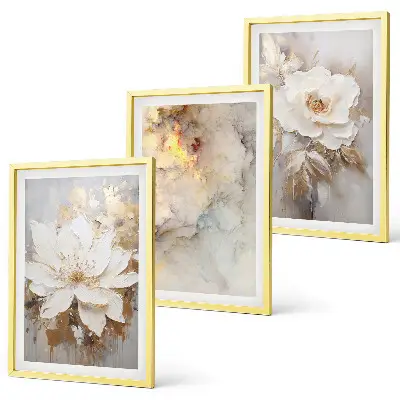 Three-piece abstract wall art bright flowers background