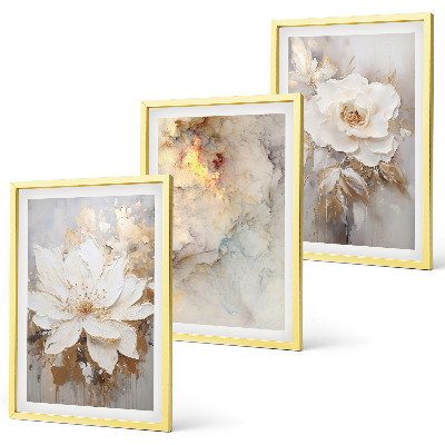 Three-piece wall art piece Flowers bright abstract background
