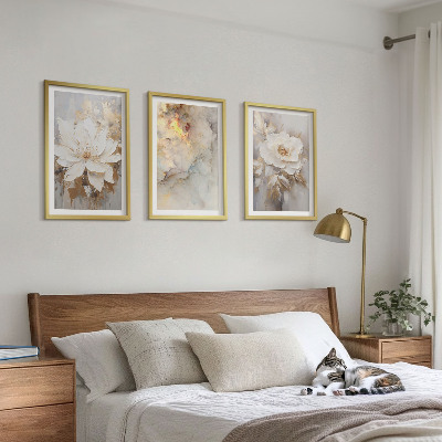 Three-piece wall art piece Flowers bright abstract background