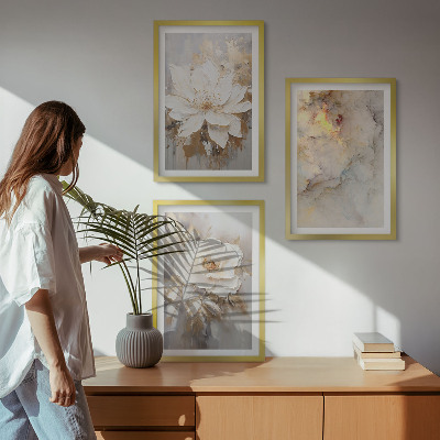 Three-piece wall art piece Flowers bright abstract background