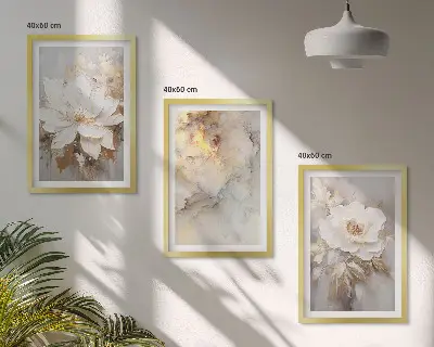 Three-piece abstract wall art bright flowers background