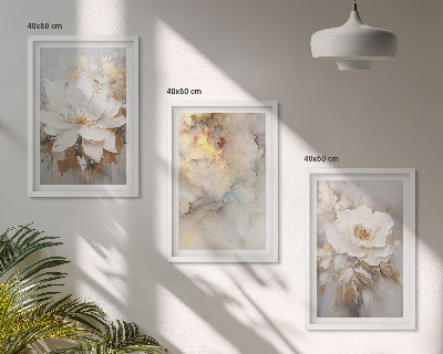 Three-piece wall art piece Flowers bright abstract background