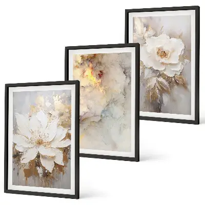 Three-piece abstract wall art bright flowers background