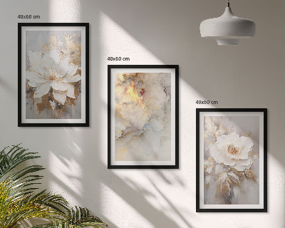 Three-piece wall art piece Flowers bright abstract background