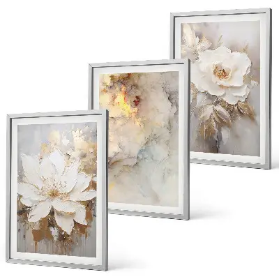 Three-piece abstract wall art bright flowers background