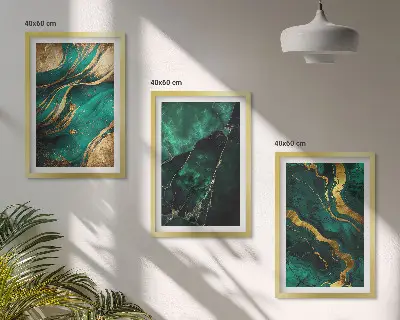 Set of 3 framed wall art pieces with elegant stone patterns