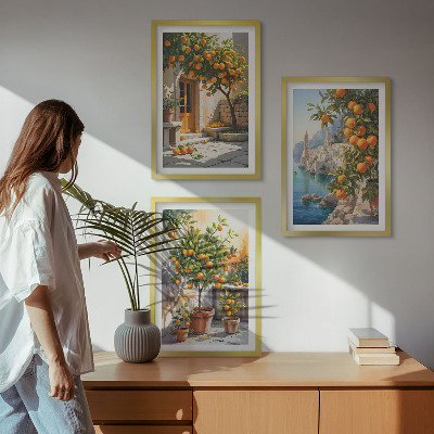 Three-piece wall art piece Painted citrus landscapes