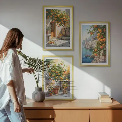 Painted citrus landscapes three-piece wall art set