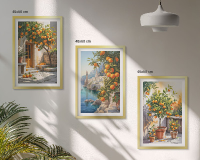 Three-piece wall art piece Painted citrus landscapes