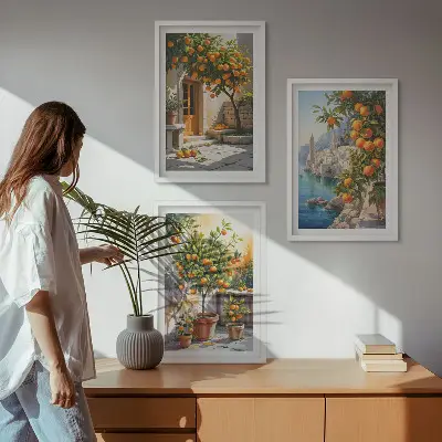 Painted citrus landscapes three-piece wall art set