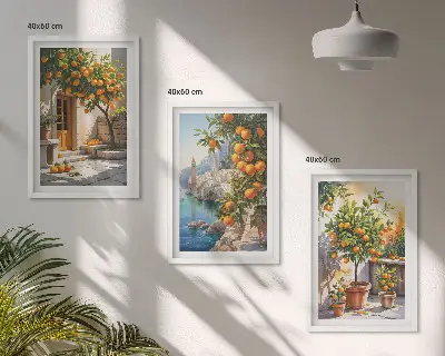 Painted citrus landscapes three-piece wall art set
