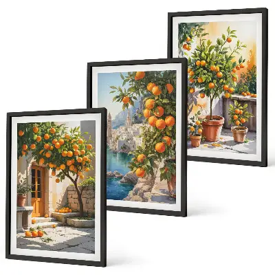 Painted citrus landscapes three-piece wall art set