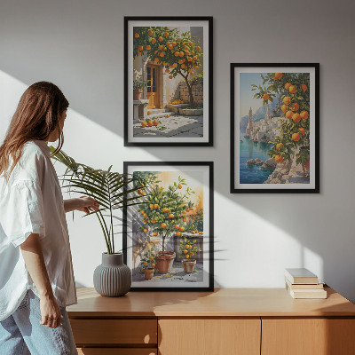 Three-piece wall art piece Painted citrus landscapes
