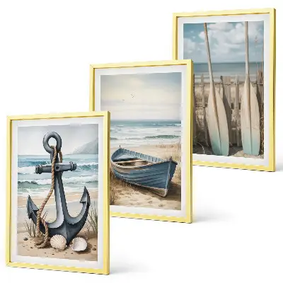 Three-piece beach-themed wall art set featuring anchor and boat oars