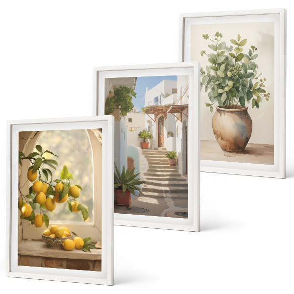 Set of 3 framed wall art pieces Lemons in a plant vase