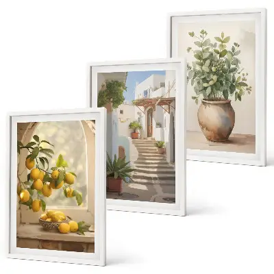 Lemons in a plant vase set of 3 framed wall art pieces