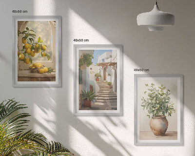 Set of 3 framed wall art pieces Lemons in a plant vase