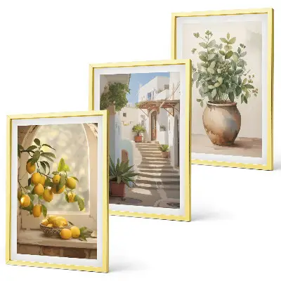 Lemons in a plant vase set of 3 framed wall art pieces