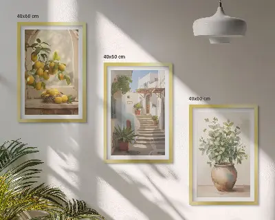 Lemons in a plant vase set of 3 framed wall art pieces