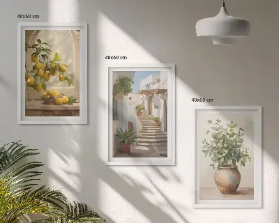 Lemons in a plant vase set of 3 framed wall art pieces