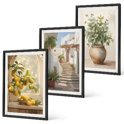 Lemons in a plant vase set of 3 framed wall art pieces