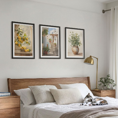 Set of 3 framed wall art pieces Lemons in a plant vase