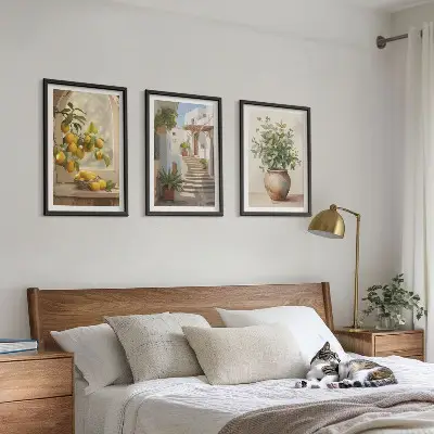 Lemons in a plant vase set of 3 framed wall art pieces