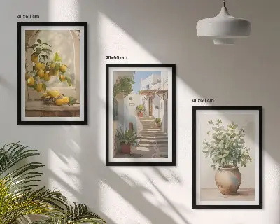 Lemons in a plant vase set of 3 framed wall art pieces