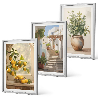 Set of 3 framed wall art pieces Lemons in a plant vase