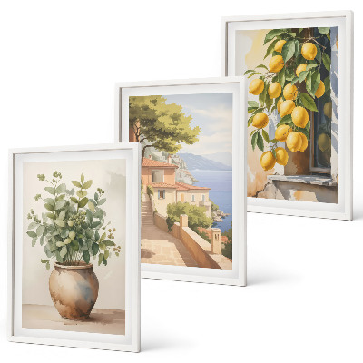 Wall art set Flowers in a vase, a sea of ​​lemons