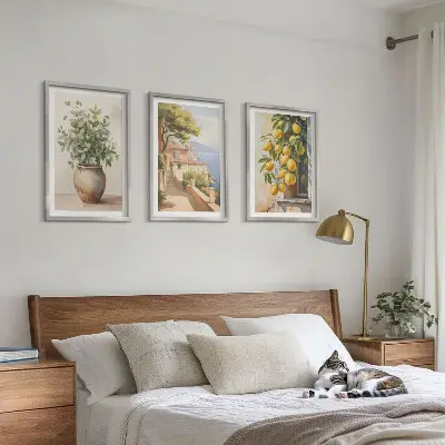 Wall art set featuring flowers in a vase and a sea of lemons